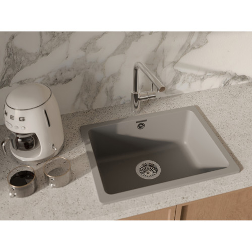 RIVELATO Мойка BERKANA 50 1-чаш 560*430, монтаж: универсальный, материал: кварц, цвет: серый металлик
