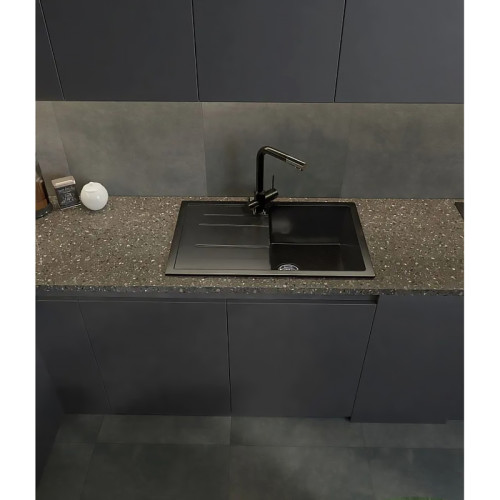 Q-780L black 1-чаша+крыло 770*495 мм, монтаж: врезной, материал: мрамор, цвет: черный