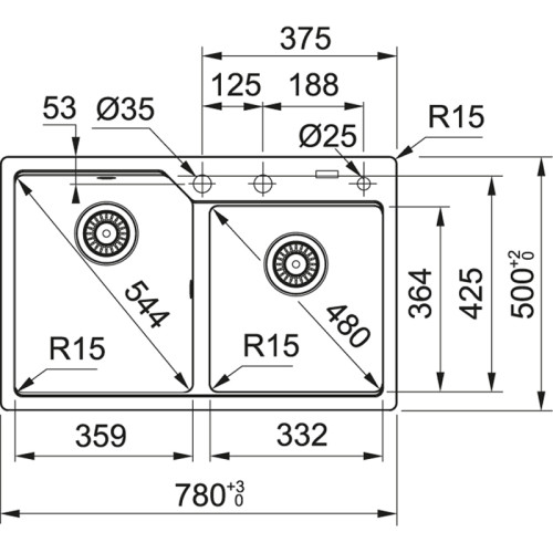 Мойка Franke 114.0595.527/ Better, Серия URBAN, Fragranite, Мойка UBG 620-78 бежевый, стоп.