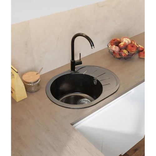 R-580L black 1-чаша+крыло 579*445 мм, монтаж: врезной, материал: мрамор, цвет: черный