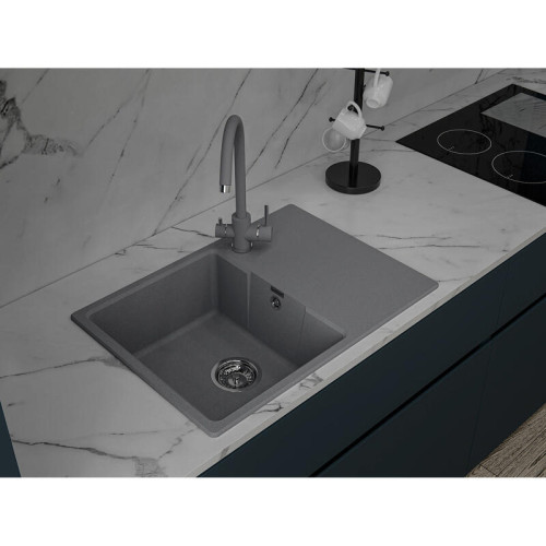 URBAN 668L dark gray 1-чаша+крыло 680*490мм, монтаж: врезной, материал: кварц, цвет: темно-серый
