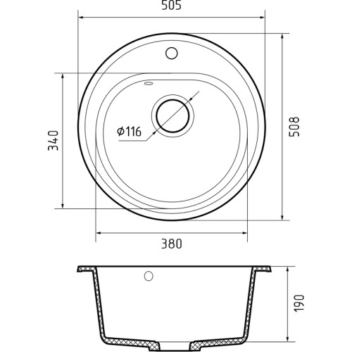 R-510 gray 1 чаша 380*190, монтаж: врезной, материал: мрамор, цвет серый