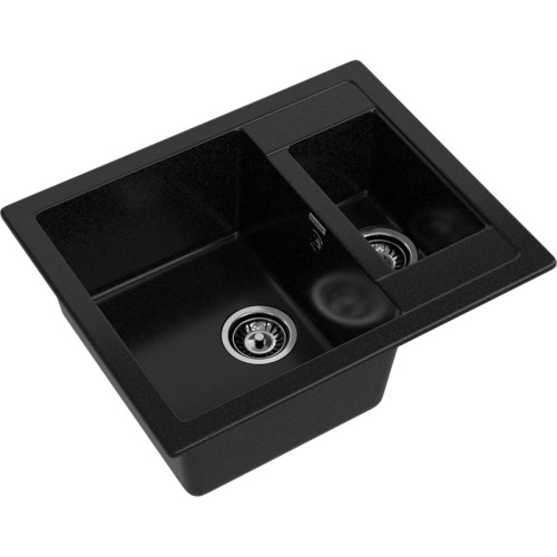 Q-610K black 2-чаши 610*500 мм, монтаж: врезной, материал: мрамор, цвет черный