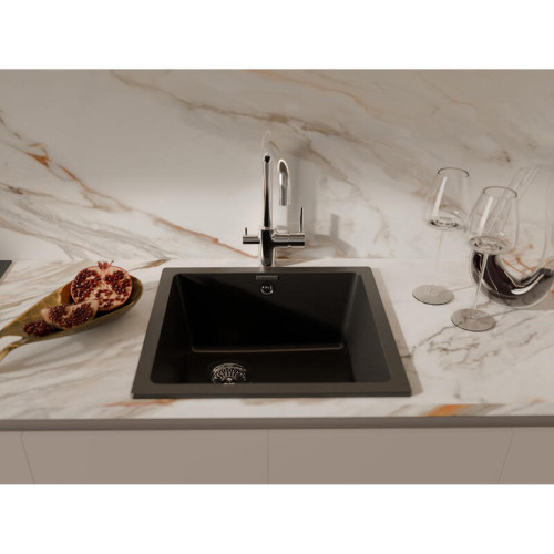 RIVELATO Мойка BERKANA 45 1-чаш 485*455, монтаж: универсальный, материал: кварц, цвет: черный RIVELATO Мойка BERKANA 45 1-чаш 485*455, монтаж: универсальный, материал: кварц, цвет: черный
