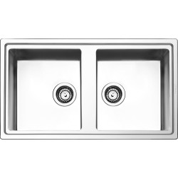 Мойка Smeg/ Мойка Smeg, сварная, из нержавеющей стали, серия Mira, 86 см, ультранизкий профиль, 2 отверстия для смесителя, толщина рамки 0.7 мм, толщина чаши 1 мм, оборачиваемая, 2 чаши