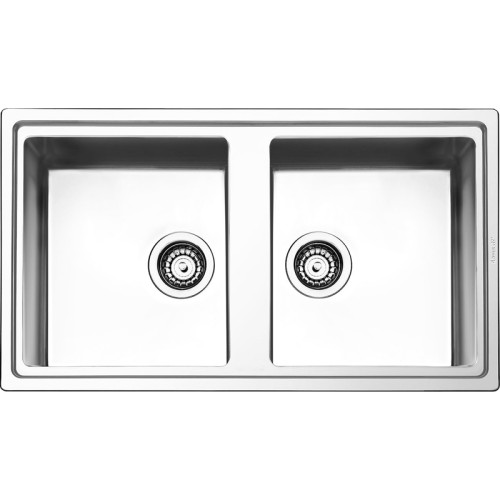 Мойка Smeg/ Мойка Smeg, сварная, из нержавеющей стали, серия Mira, 86 см, ультранизкий профиль, 2 отверстия для смесителя, толщина рамки 0.7 мм, толщина чаши 1 мм, оборачиваемая, 2 чаши