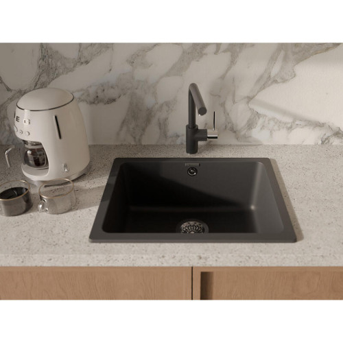 RIVELATO Мойка BERKANA 50 1-чаш 560*430, монтаж: универсальный, материал: кварц, цвет: антрацит RIVELATO Мойка BERKANA 50 1-чаш 560*430, монтаж: универсальный, материал: кварц, цвет: антрацит