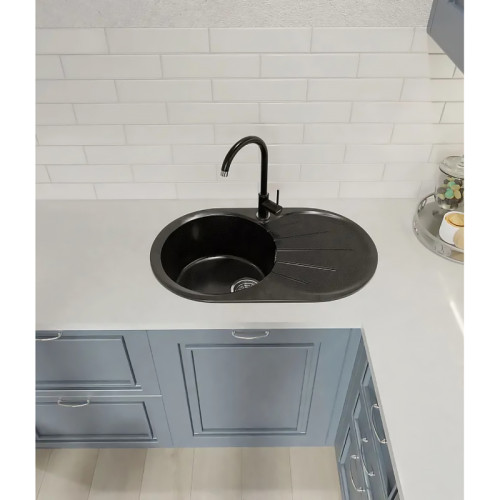 R-750L black 1-чаша+крыло 746*455 мм, монтаж: врезной, материал: мрамор, цвет: черный