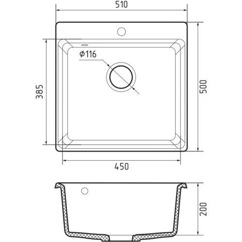 LV-510 graphite 1 чаша 450*385*200, монтаж: врезной, материал: мрамор, цвет графит