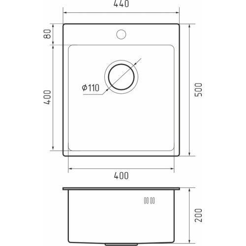 Rivelato Rinox 4450 PVD black Мойка нерж.сталь 1 чаша  440*500*200 мм, монтаж: врезной, материал: нержавеющая сталь, цвет: черный