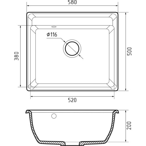 V-580 graphite 1 чаша 520*380*200, монтаж: врезной, материал: мрамор, цвет графит
