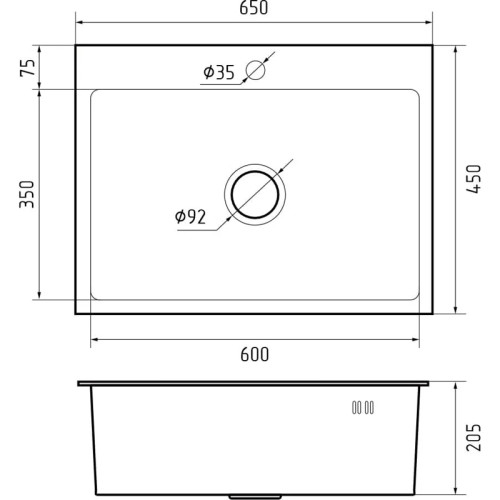 6545 PVD graphite 1 чаша 600*350*205, монтаж: врезной, материал: нержавеющая сталь, цвет: графит