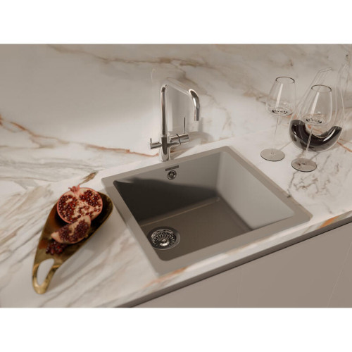 RIVELATO Мойка BERKANA 45 1-чаш 485*455, монтаж: универсальный, материал: кварц, цвет: серый металлик RIVELATO Мойка BERKANA 45 1-чаш 485*455, монтаж: универсальный, материал: кварц, цвет: серый металлик