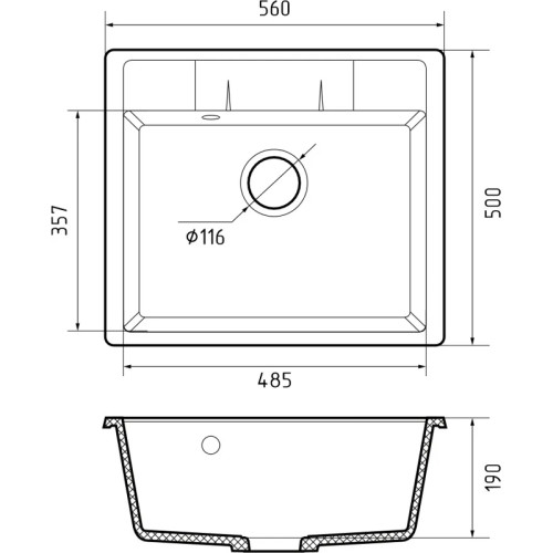 Q-561 graphite 1 чаша 485*357*190, монтаж: врезной, материал: мрамор, цвет графит
