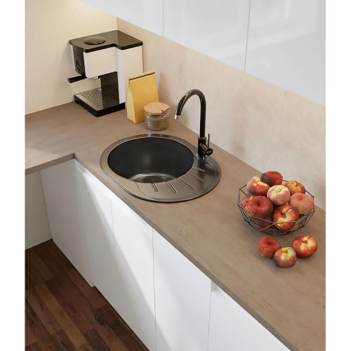 R-580L black 1-чаша+крыло 579*445 мм, монтаж: врезной, материал: мрамор, цвет: черный