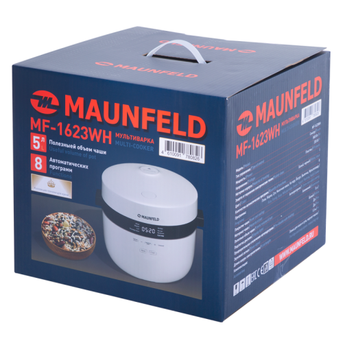 Мультиварка MAUNFELD/ Мультиварка, мощность 860 Вт, 5 л, 8 автоматических программ, сенсорное управление, отсрочка старта, цвет: белый