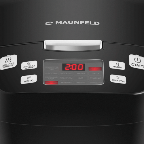 Мультиварка MAUNFELD/ Мультиварка MAUNFELD MF-1622BK, мощность 860 Вт, электронное управление, 12 автоматических программ, антипригарное покрытие чаши, объем чаши 5 л, дисплей, отсрочка старта, приготовление на пару, цвет черный