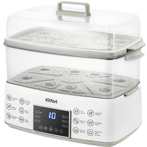 Пароварка Kitfort КТ-6431 2ярус. 800Вт белый/серый