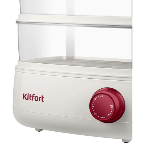Пароварка Kitfort КТ-6830 3ярус. 800Вт белый/красный