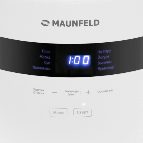Мультиварка MAUNFELD/ Мультиварка, мощность 860 Вт, 5 л, 8 автоматических программ, сенсорное управление, отсрочка старта, цвет: белый