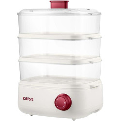 Пароварка Kitfort КТ-6830 3ярус. 800Вт белый/красный