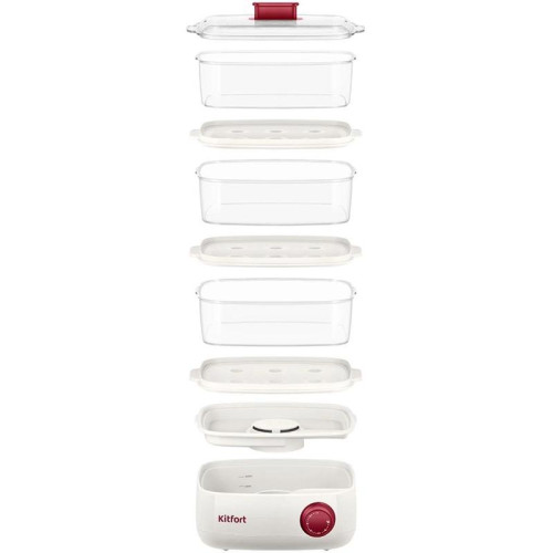 Пароварка Kitfort КТ-6830 3ярус. 800Вт белый/красный