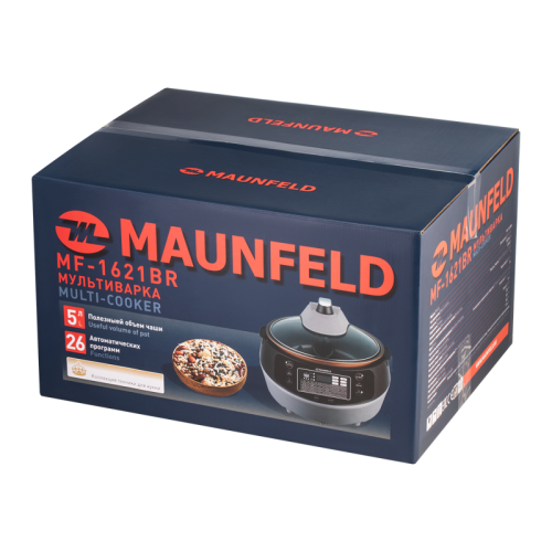 Мультиварка MAUNFELD/ Мультиварка MAUNFELD MF-1621BR, мощность 1600 Вт, электронное управление, 30 программ, антипригарное покрытие чаши, объем чаши 5 л, дисплей, отсрочка старта, регулировка температуры, предварительное отключение автоподогрева, приготов