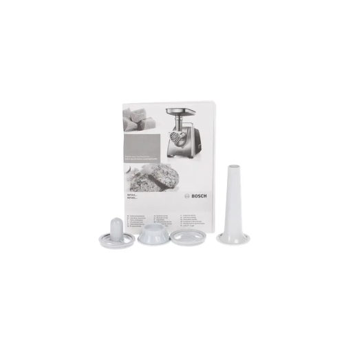Мясорубка Bosch/ 500/1600Вт, комплект: 2 диска, кебаб, колбаски, цвет: белый/серый фронт Мясорубка Bosch/ 500/1600Вт, комплект: 2 диска, кебаб, колбаски, цвет: белый/серый фронт