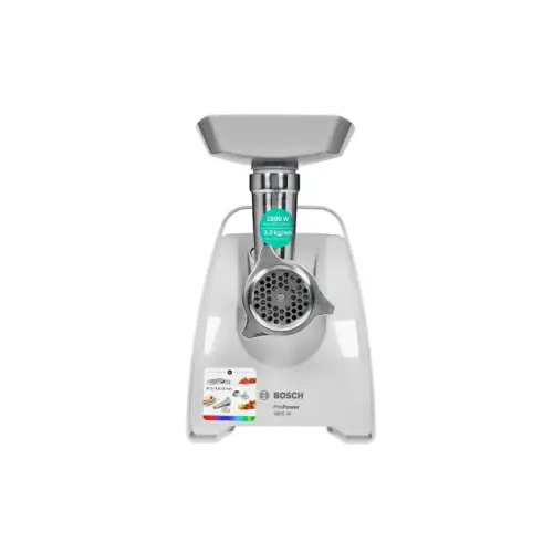 Мясорубка BOSCH MFW66020 600/1800Вт, 3 кг/мин., белый/серый фронт, реверс, отсек для хран., 3 диска, кебаб Мясорубка BOSCH MFW66020 600/1800Вт, 3 кг/мин., белый/серый фронт, реверс, отсек для хран., 3 диска, кебаб