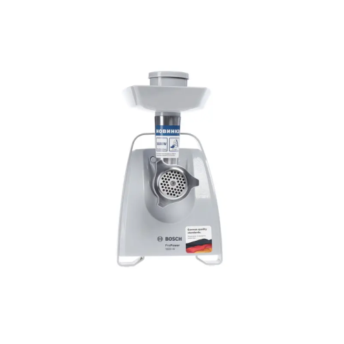Мясорубка Bosch/ 500/1600Вт, комплект: 2 диска, кебаб, колбаски, цвет: белый/серый фронт Мясорубка Bosch/ 500/1600Вт, комплект: 2 диска, кебаб, колбаски, цвет: белый/серый фронт