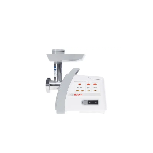Мясорубка Bosch/ 500/1600Вт, комплект: 2 диска, кебаб, колбаски, цвет: белый/серый фронт Мясорубка Bosch/ 500/1600Вт, комплект: 2 диска, кебаб, колбаски, цвет: белый/серый фронт