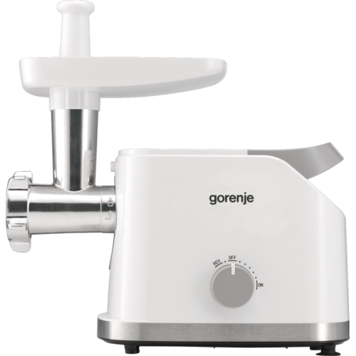 Мясорубка Gorenje MG1802SJW Мясорубка Gorenje, мощность 1800 Вт, производительность 2.1 кг/мин, реверс, толкатель, 2 диска, насадка для колбасок, защита от перегрева, цвет белый