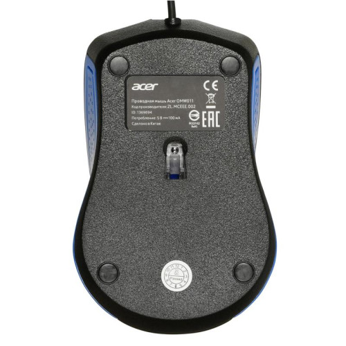 Мышь Acer OMW011 черный/синий оптическая 1200dpi USB 3but (ZL.MCEEE.002)