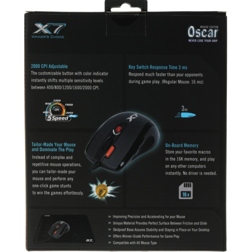 Мышь A4Tech X-7120 черный оптическая 2000dpi USB2.0 7but (X-710BK+X7-200MP)