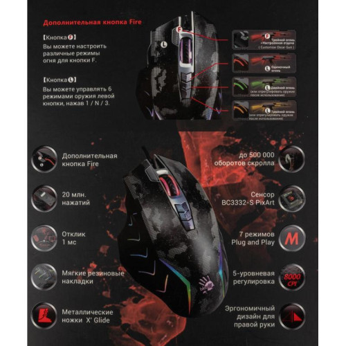 Мышь A4Tech Bloody J95s рисунок оптическая 8000dpi USB 9but (J95S SATELLITE ACTIVATED)