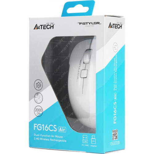 Мышь A4Tech Fstyler FG16CS Air белый оптическая 2000dpi silent беспров. USB для ноутбука 4but (FG16CS AIR WHITE)