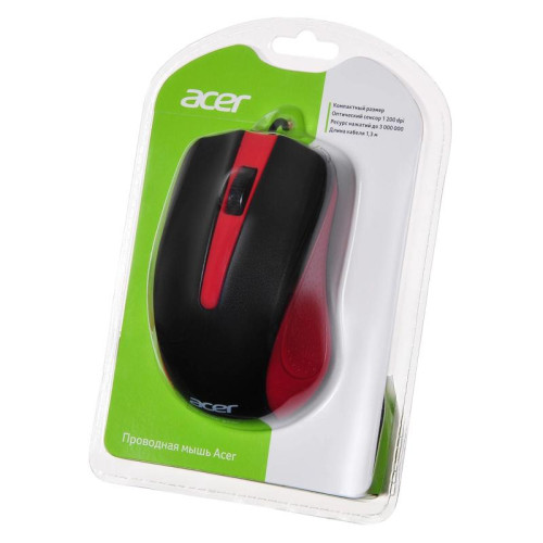 Мышь Acer OMW012 черный/красный оптическая 1200dpi USB 3but (ZL.MCEEE.003)
