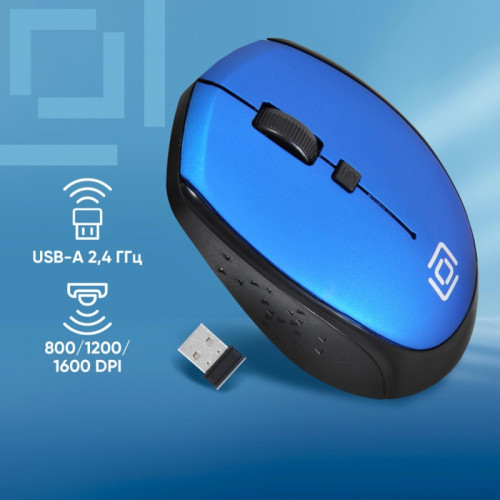 Мышь Oklick 488MW черный/синий оптическая 1600dpi беспров. USB для ноутбука 4but (1196569)