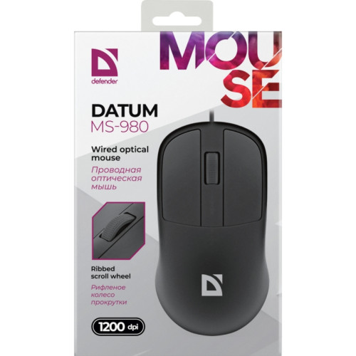 Defender Проводная оптическая мышь Datum MS-980 черный,3 кнопки,1200dpi,1.2м