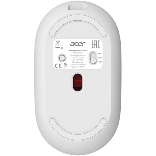 Мышь Acer OMR301 белый оптическая 1600dpi беспров. BT/Radio USB 4but (ZL.MCECC.01U)