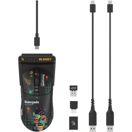 Мышь A4Tech Bloody R72 Ultra Duo черный/рисунок оптическая 20000dpi беспров. USB/USB-C 6but (R72 ULTRA DUO RENEGADEMIDNIGHT)
