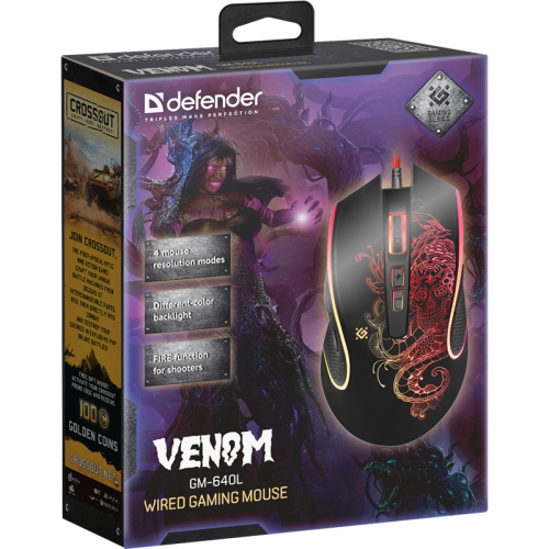 Defender Проводная игровая мышь Venom GM-640L оптика,8кнопок,3200dpi Defender Проводная игровая мышь Venom GM-640L оптика,8кнопок,3200dpi
