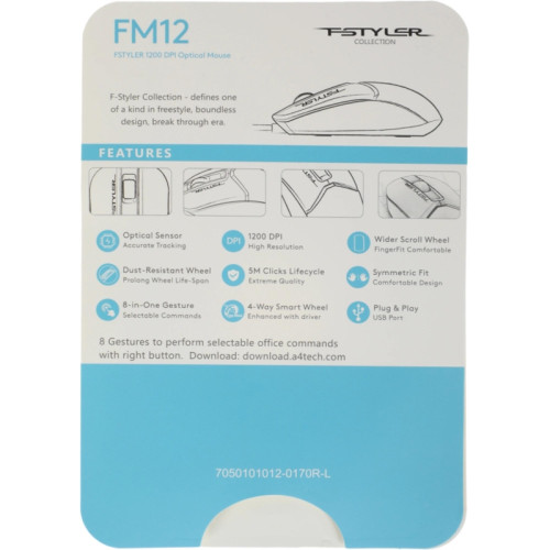 Мышь A4Tech Fstyler FM12 черный оптическая 1200dpi USB 3but (FM12 BLACK)