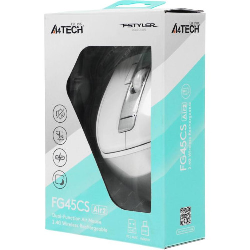 Мышь A4Tech Fstyler FG45CS Air2 белый/серебристый оптическая 2000dpi silent беспров. USB для ноутбука 7but (FG45CS AIR2 USB (SILVER WHITE))