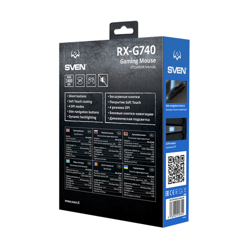 Игровая мышь SVEN RX-G740 USB (5+1кл. бесш. кл. 800-2400DPI, SoftTouch, подсветка)