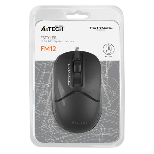 Мышь A4Tech Fstyler FM12 черный оптическая 1200dpi USB 3but (FM12 BLACK)