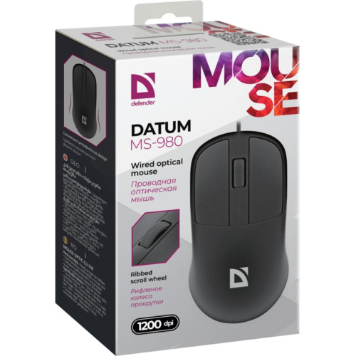 Defender Проводная оптическая мышь Datum MS-980 черный,3 кнопки,1200dpi,1.2м
