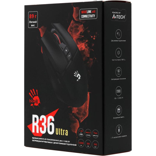 Мышь A4Tech Bloody R36 Ultra черный оптическая 12000dpi беспров. USB 7but