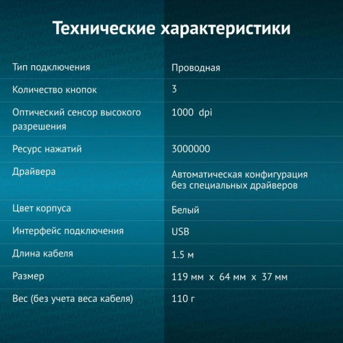 Мышь Oklick 245M белый оптическая 1000dpi USB 3but (471480)