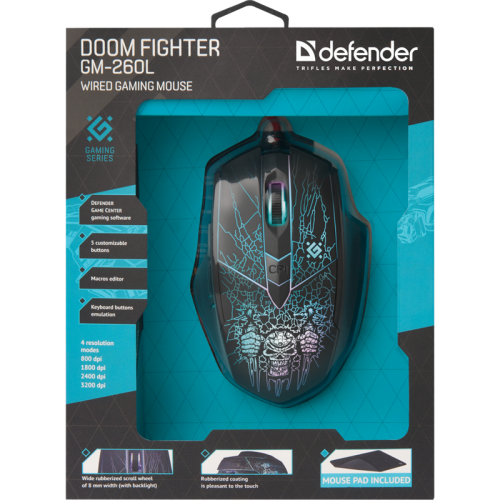 Defender Проводная игровая мышь Doom Fighter GM-260L оптика,6кнопок,800-3200dpi